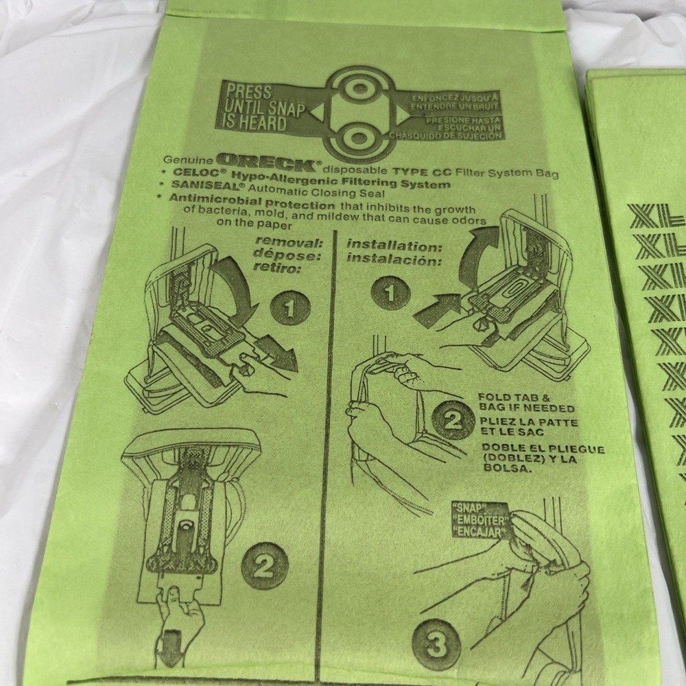 (3) Pack Oreck XL Type CC Hypo-Allergenic Vacuum Cleaner Bags ~ CCPK8DW Open Set